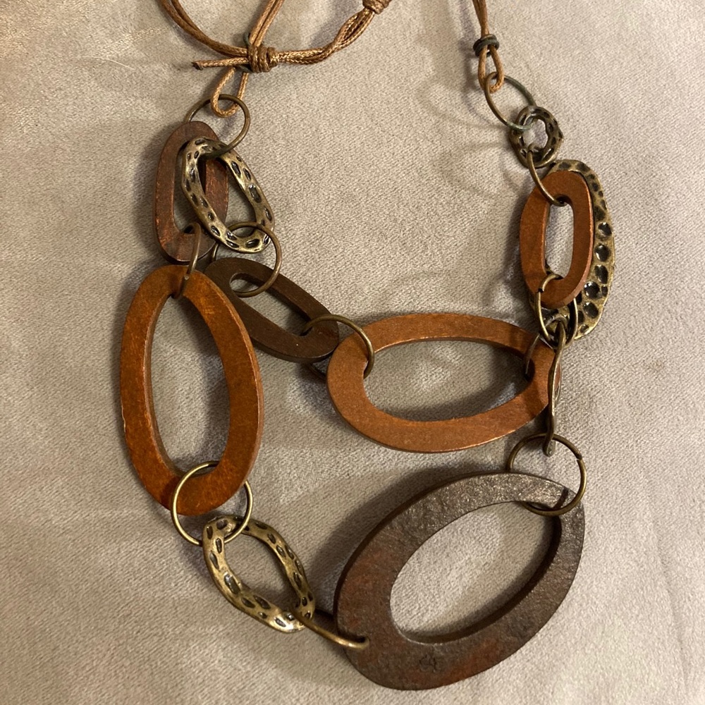 4/$10 Gold Tone, Wooden, & Leather Necklace